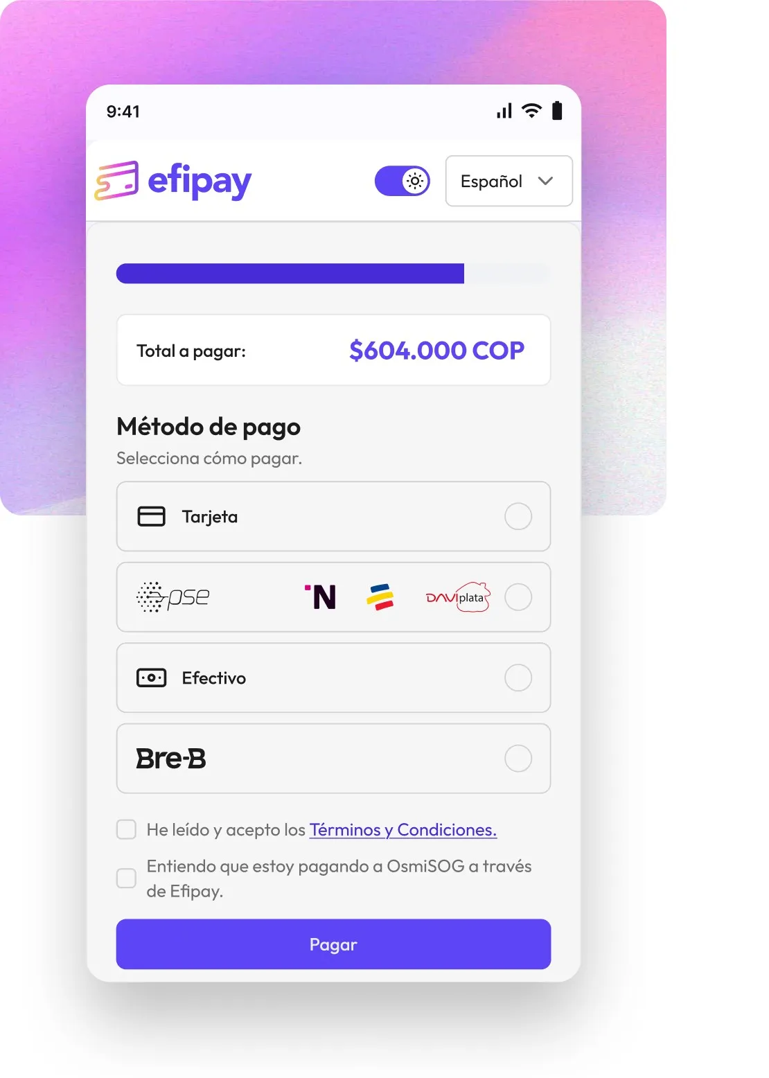 Panel de dispersión automática de Efipay