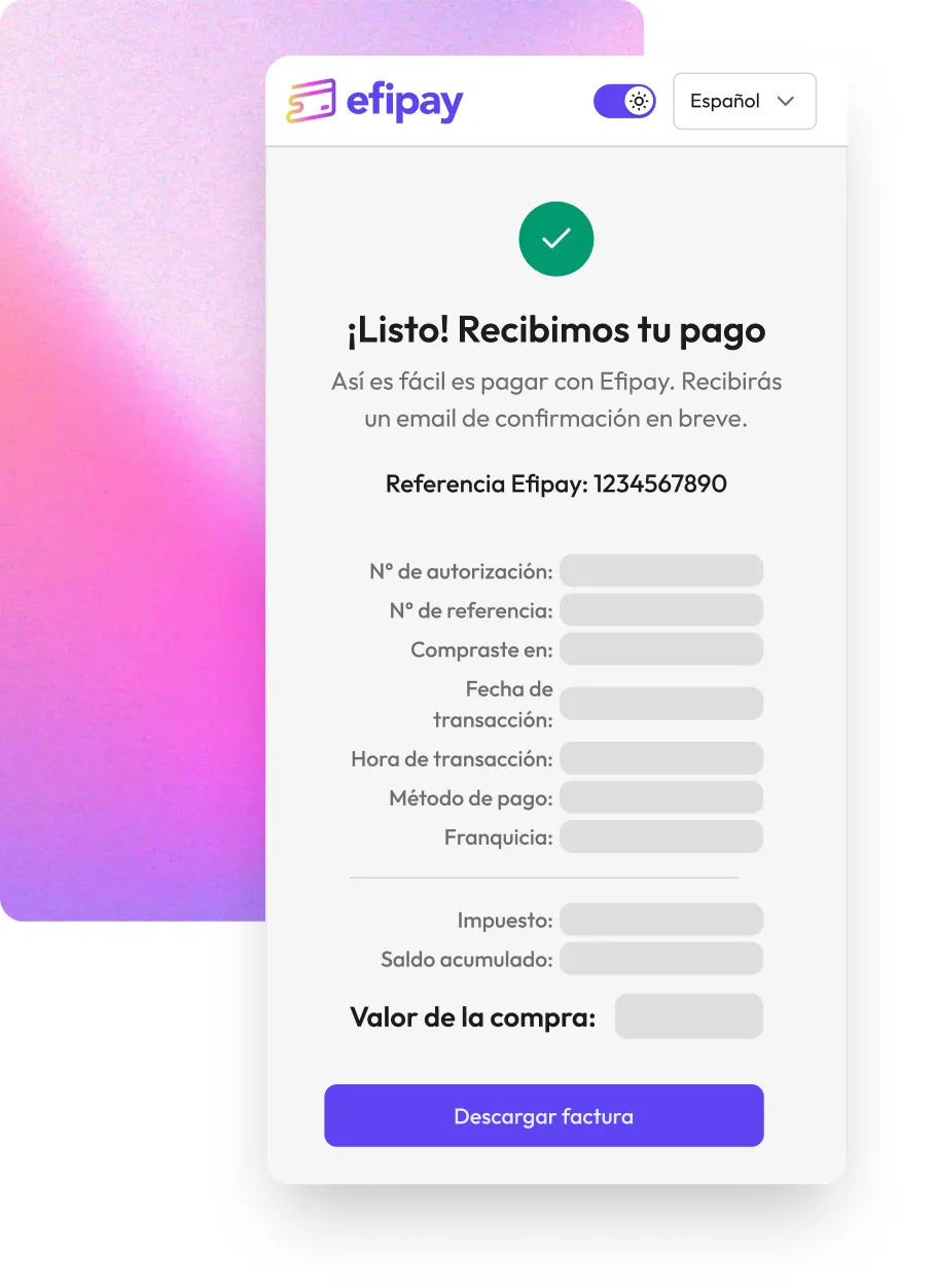 Comprobante de pago recibido en Efipay
